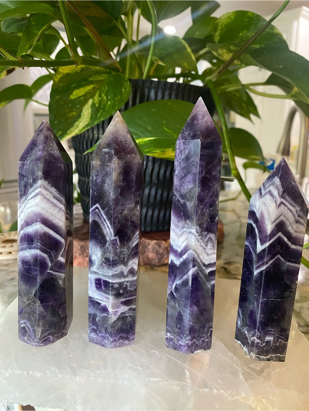 Dream Amethyst Crystal Towers – Beautiful White Banding and Soothing Energy - Picture 7 of 7